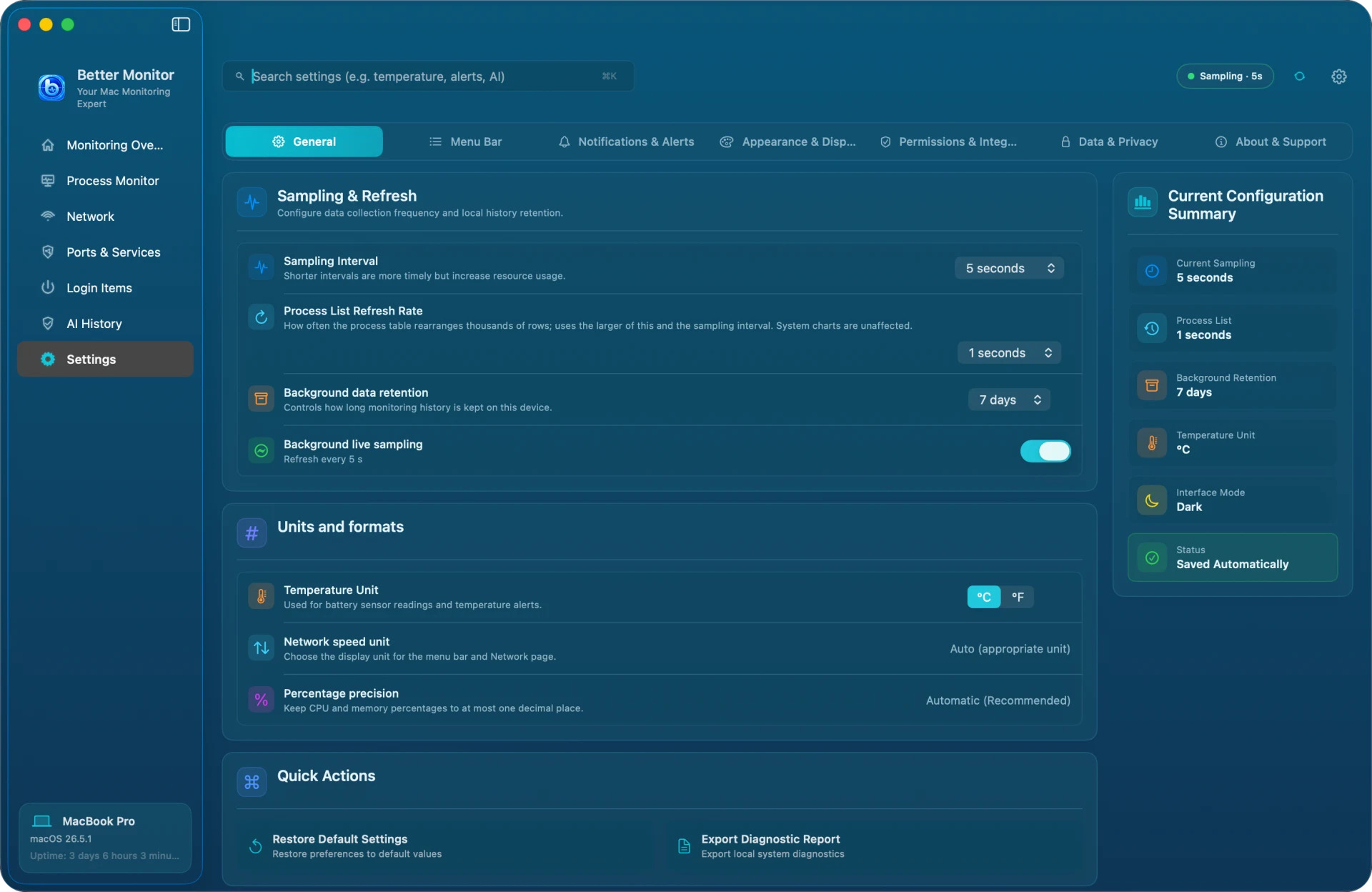 Better Monitor General settings for launch, menu bar, notifications, and background monitoring