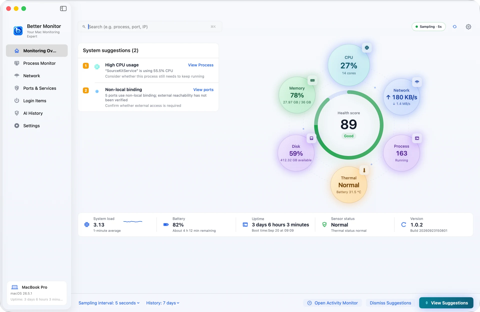 Better Monitor Monitoring Overview in the light appearance