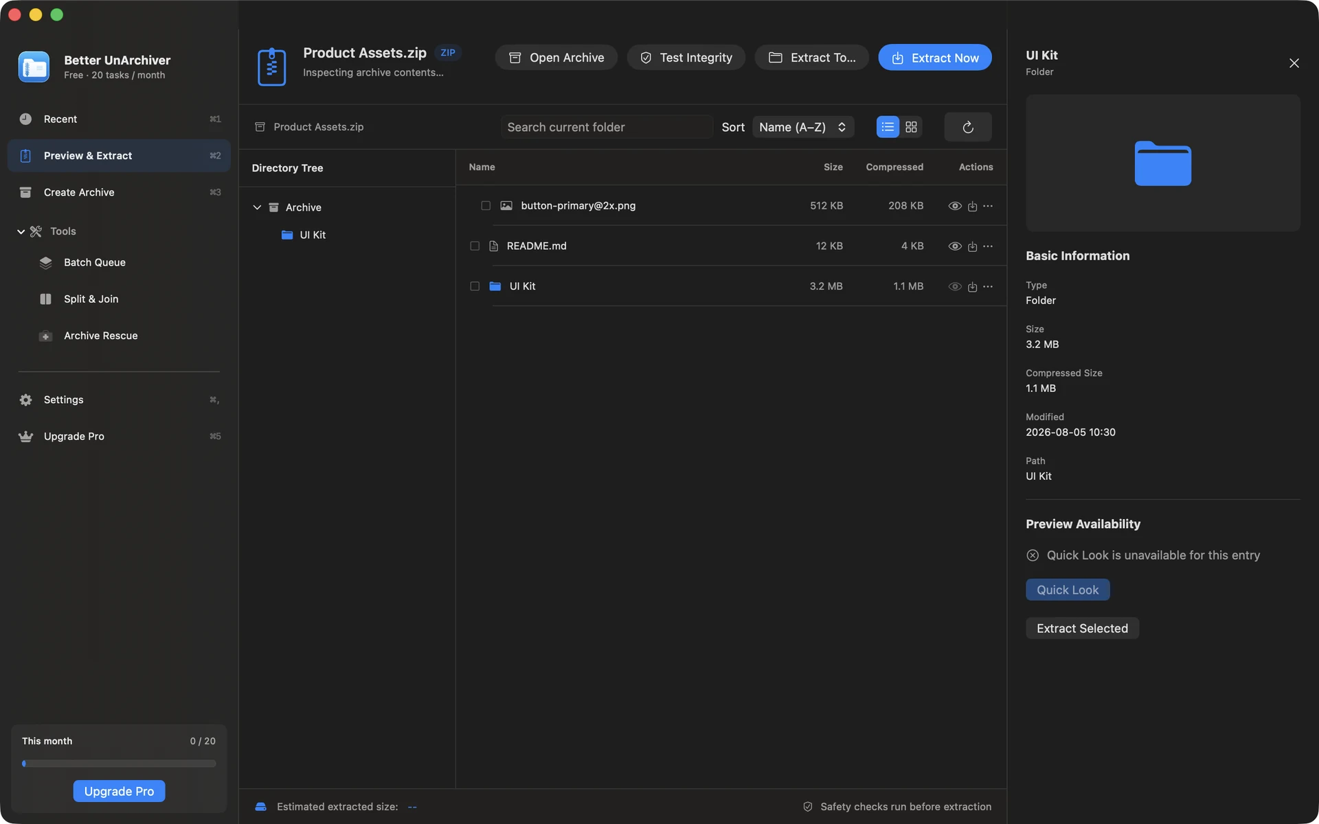 Better UnArchiver browsing and selecting archive contents before extraction