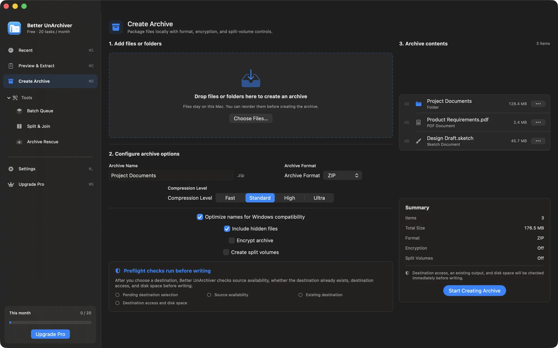 Create an archive · Better UnArchiver