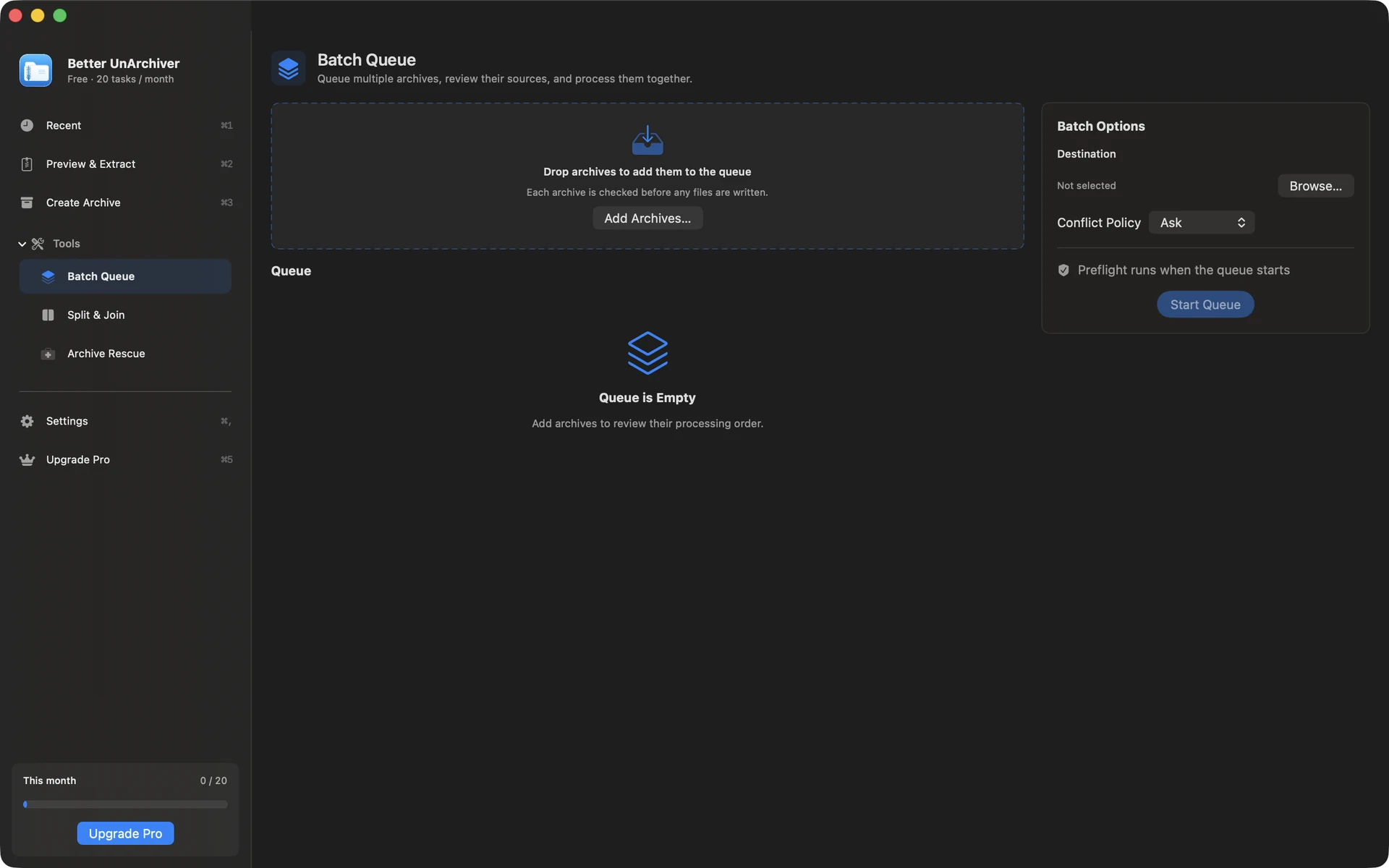 Batch queue · Better UnArchiver